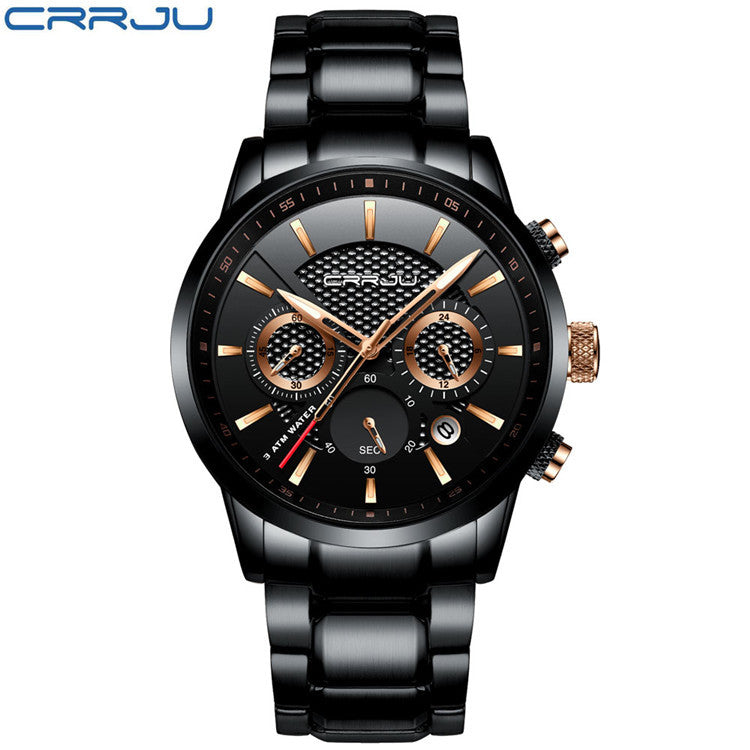 Reloj Deportivo Elegante para Hombres en Negro y Dorado con 3 Esferas