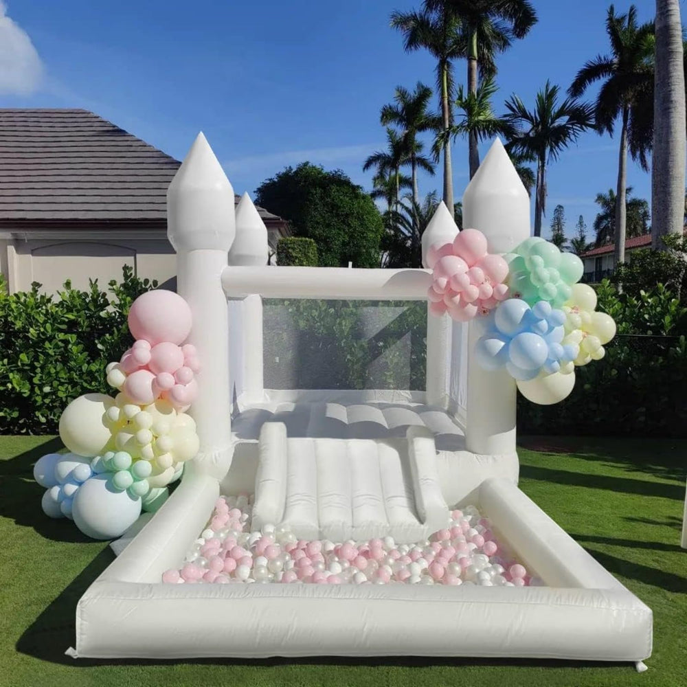 Castillo Hinchable Blanco Premium con Tobogán y Piscina de Bolas