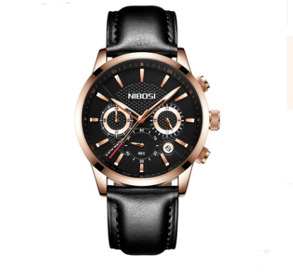 Reloj Deportivo Elegante para Hombres en Negro y Dorado con 3 Esferas