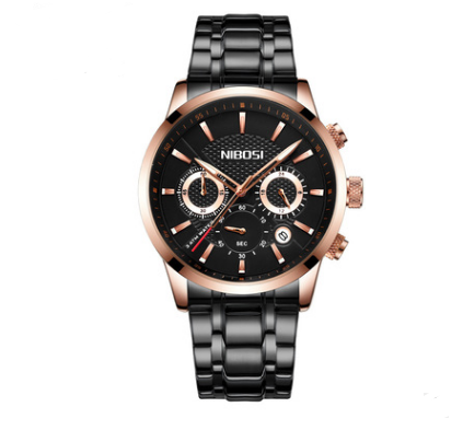 Reloj Deportivo Elegante para Hombres en Negro y Dorado con 3 Esferas