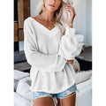 Loose V-Neck Knit Sweater with Plaid Design